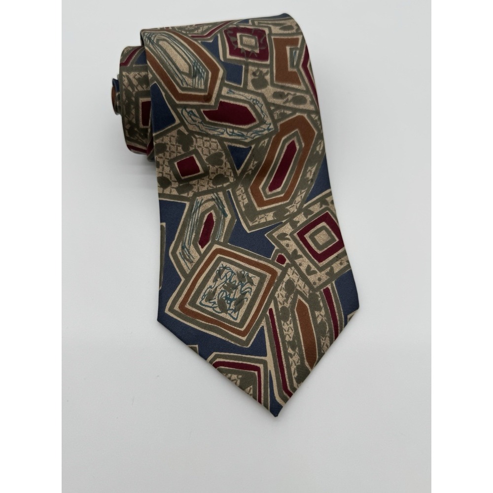 Christian Dior Monsieur Silk Tie Geometric Abstract‎ Blue Red Brown Designer Tie